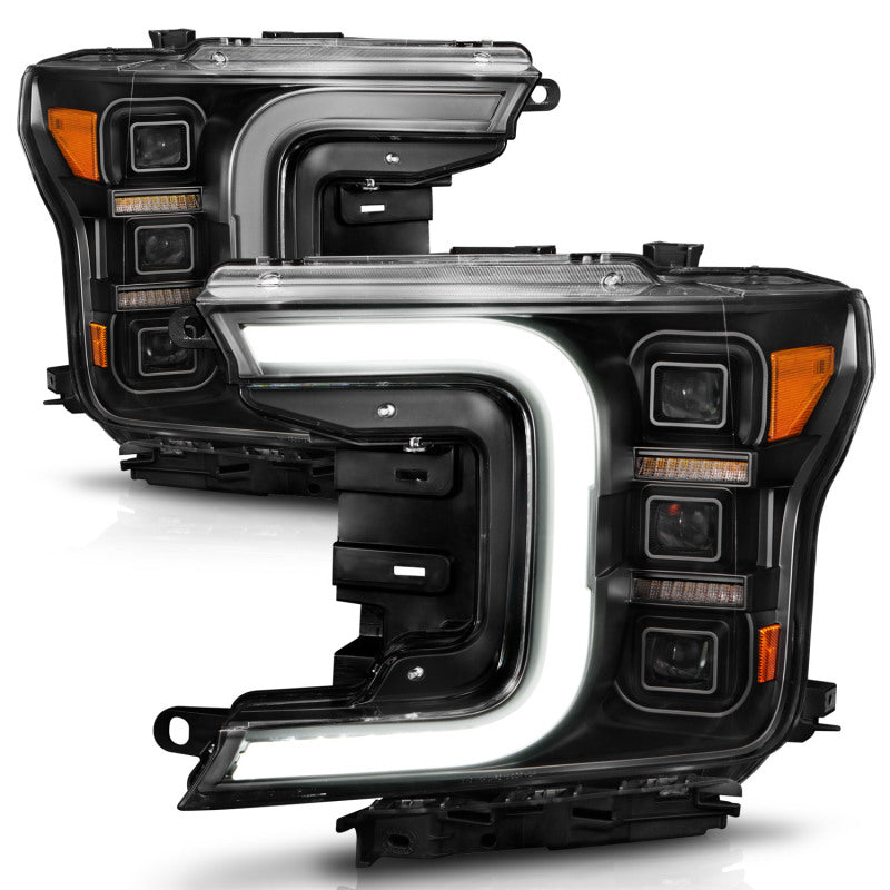 ANZO 18-20 Ford F-150 Full Led Projector Light Bar Headlights Black Amber Headlights ANZO