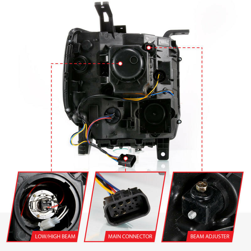 ANZO GMC SIERRA 1500 14-15 2500H/15-19 Projector Headlight Plank Style Black w/ Switchback (Halogen) Headlights ANZO