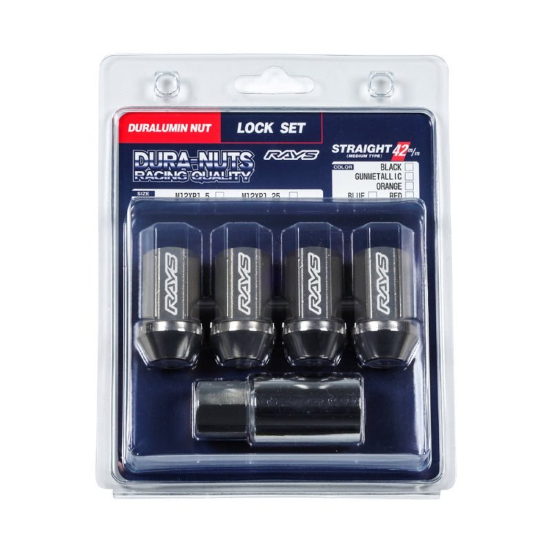 Rays Lugs Dura-Nut L42 Straight Type / 12x1.50 / 4 Piece - Black Lug Nuts Rays