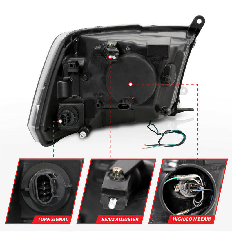 ANZO 09-18 Dodge Ram 1500 Plank Style Projector Headlights Black w/ Halo Headlights ANZO