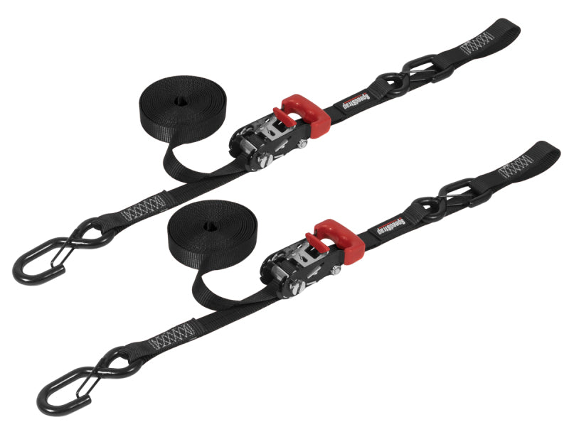 SpeedStrap 1In x 15Ft Ratchet Tie Down w/ Snap FtSFt Hooks w/ Soft Tie (2 Pack) - Black Cargo Tie-Downs SpeedStrap
