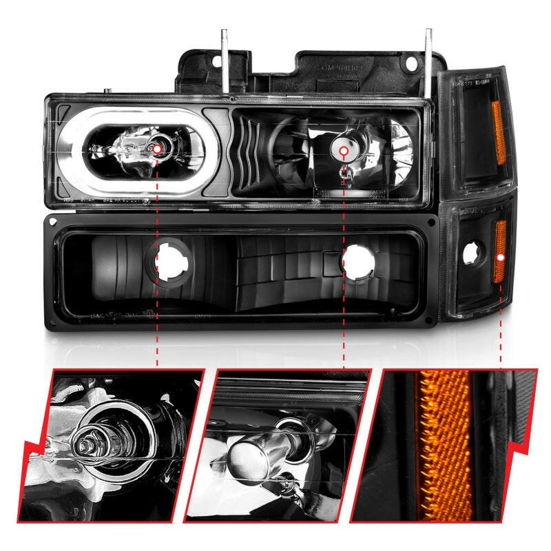 ANZO 88-98 Chevrolet C1500 Crystal Headlights Black Housing w/ Signal and Side Marker Lights Headlights ANZO