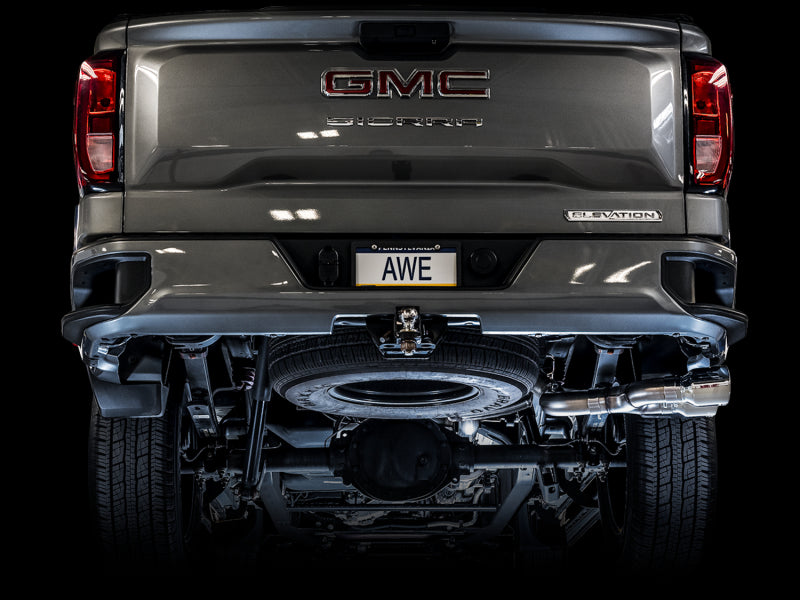 AWE Tuning 4th Gen GM 1500 5.3L 0FG Catback Dual Side Exit (Flat Bumper) - Chrome Tips Catback AWE Tuning