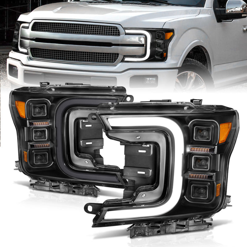 ANZO 18-20 Ford F-150 Full Led Projector Smoke Bar Style Headlights Black Amber Headlights ANZO