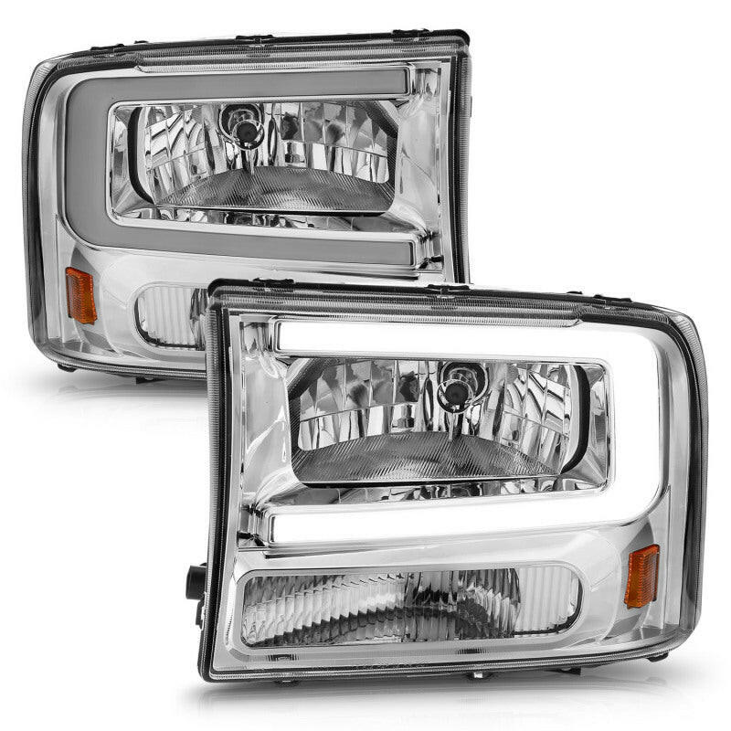 ANZO 99-04 Ford F250/F350/F450/Excursion (excl. 99) Crystal Headlights - w/ Light Bar Chrome Housing Headlights ANZO