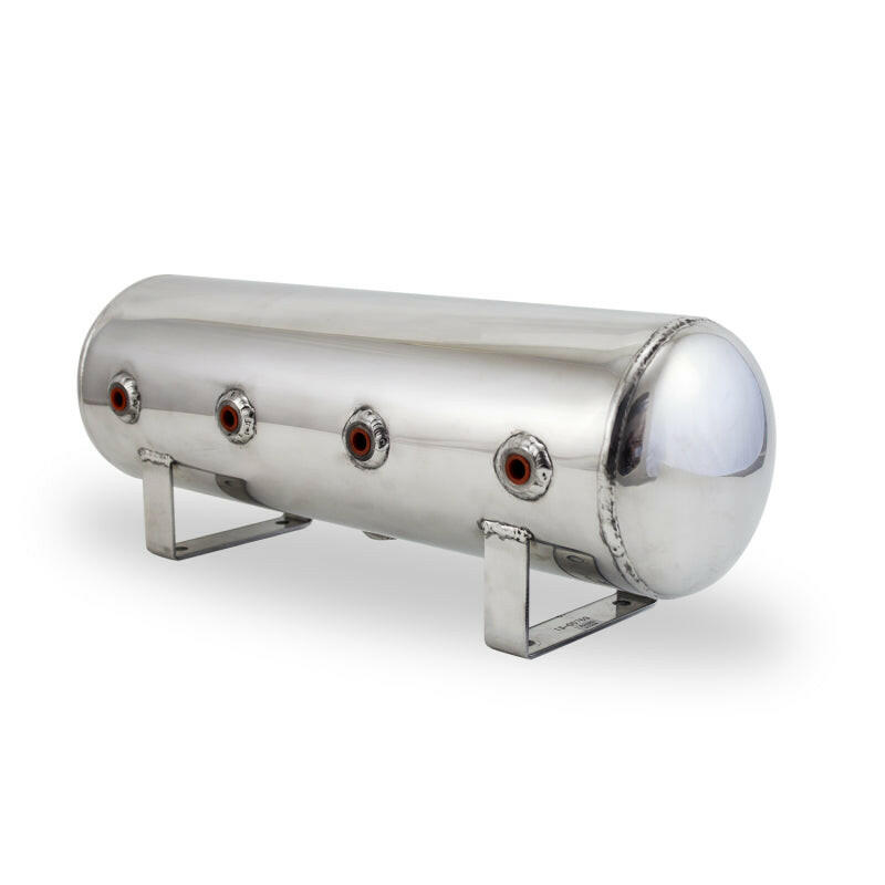 Air Lift 2.5 Gal Alum Air Tank - (4) 1/4in Face Ports & 1/4in Drain Port - 20in L X 6in D - Polished Air Tanks Air Lift
