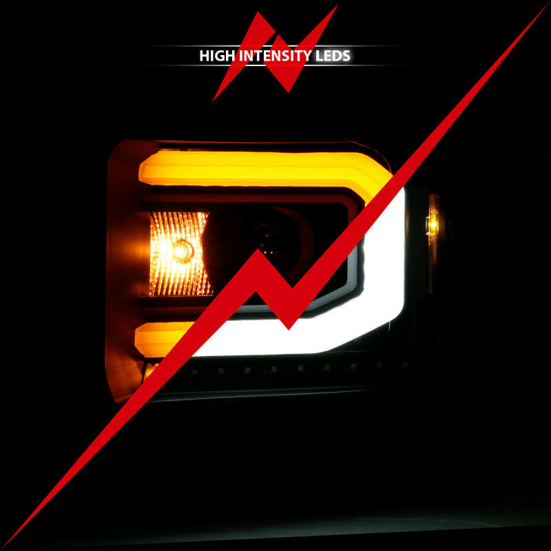 ANZO GMC SIERRA 1500 14-15 2500H/15-19 Projector Headlight Plank Style Black w/ Switchback (Halogen) Headlights ANZO