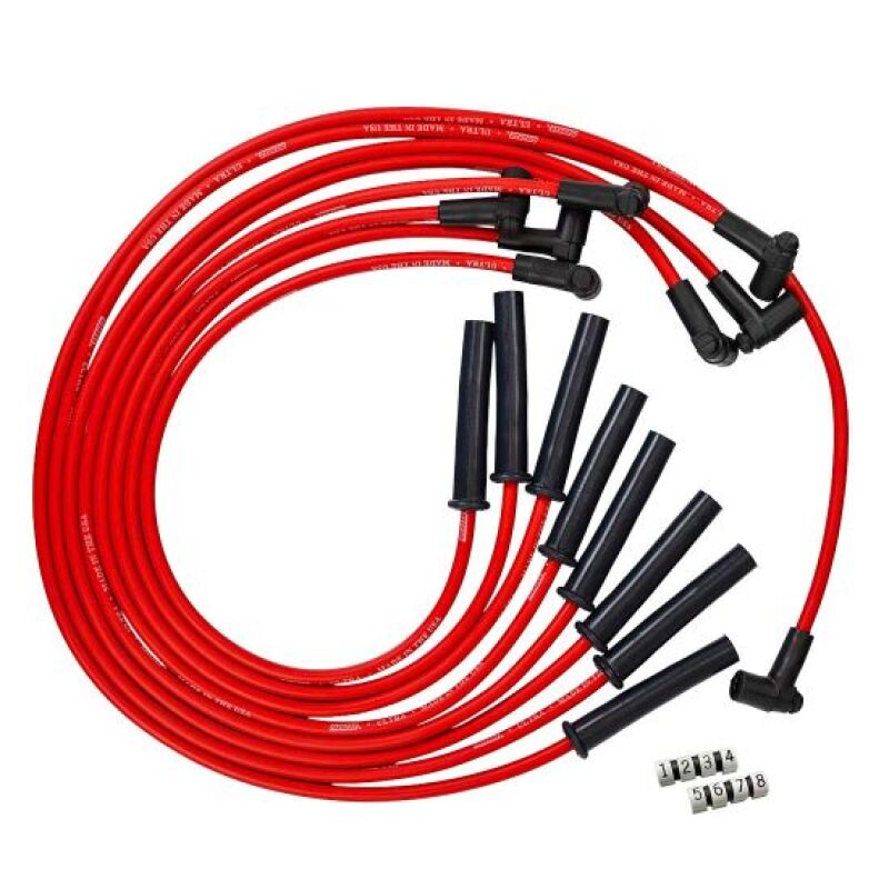 Moroso GM BBC 366-454 HEI-Style w/Coil In Cap Ultra 350 8mm Multi-Angle Spark Plug Wire Set - Red Spark Plug Wire Sets Moroso