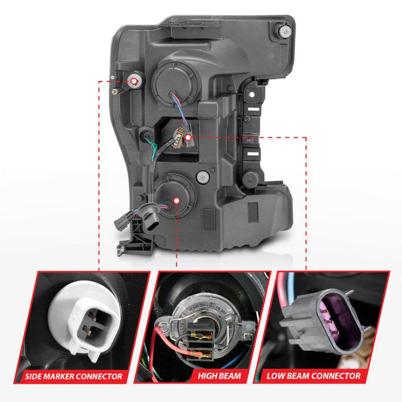 ANZO LED Headlights 17-18 Ford F-250 Super Duty Plank-Style L.E.D. Headlight Black (Pair) Headlights ANZO