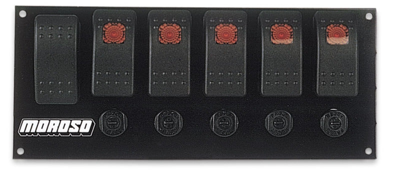 Moroso Rocker Switch Panel - Flat Surface Mount - LED - 3.3888in x 8in - Five On/Off Switches Switch Panels Moroso