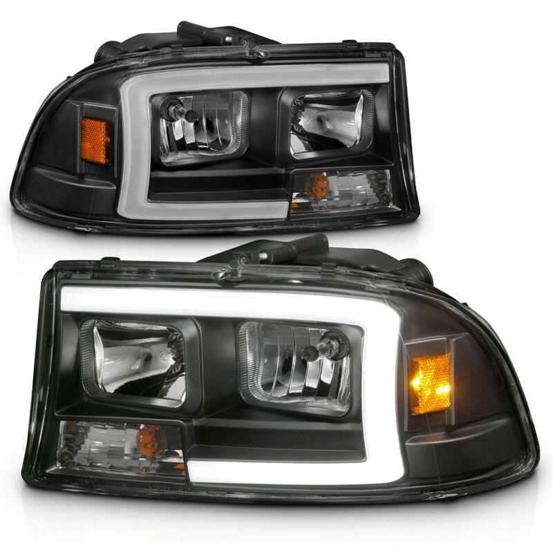 ANZO 97-04 Dodge Dakota/Durango Crystal headlight Set w/ Light Bar Black Housing Headlights ANZO