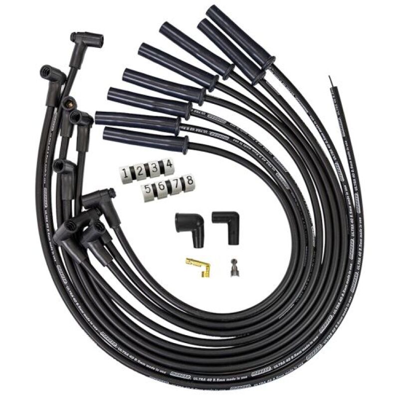 Moroso GM BBC 366-454 HEI-Style w/o Coil In Cap Ultra 40 8.5mm Multi-Angle Spark Plug Wire Set - Blk Spark Plug Wire Sets Moroso
