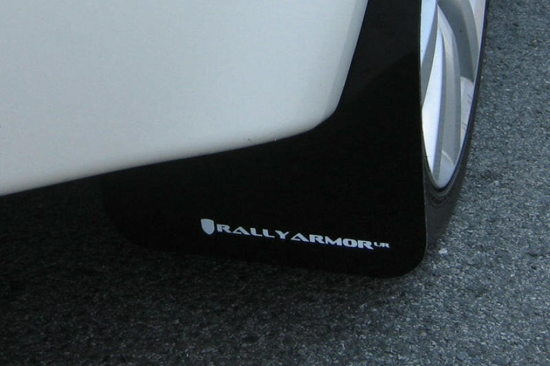 Rally Armor 08-17 Mitsubishi EVO X Black UR Mud Flap w/ White Logo Mud Flaps Rally Armor