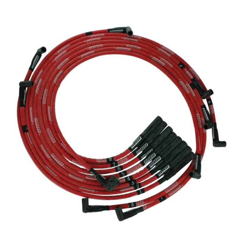 Moroso BB Chrysler Mopar 361/383/400/440 Str Plug Boots HEI Sleeved Ultra Spark Plug Wire Set - Red Spark Plug Wire Sets Moroso