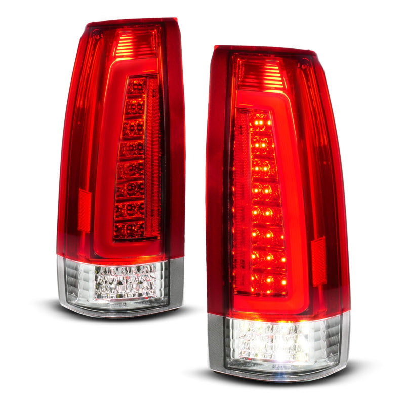 ANZO 88-99 Chevy C/K1500/2500/3500 Full LED Light Tube Taillights Chrome Housing Red/Clear Lens Headlights ANZO