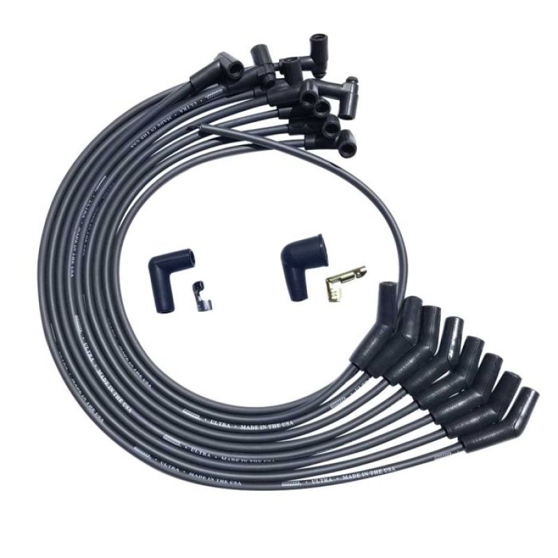 Moroso BBC Over Valve Cover 135 Deg Plug End HEI Dist Unsleeved Ultra Spark Plug Wire Set - Black Spark Plug Wire Sets Moroso