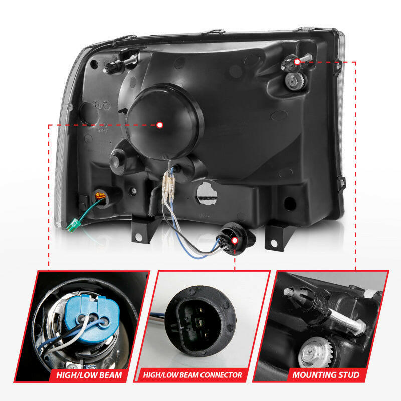 ANZO 99-04 Ford F250/F350/F450/Excursion (excl. 99) Crystal Headlights - w/ Light Bar Black Housing Headlights ANZO