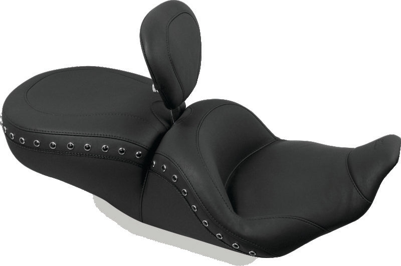 Mustang 97-07 Harley Rd King,06-07 Str Glide,00-05 Eagle Lowdown 1PC Seat w/DBR Black Pearls - Black One-Piece Motorcycle Seats Mustang Motorcycle