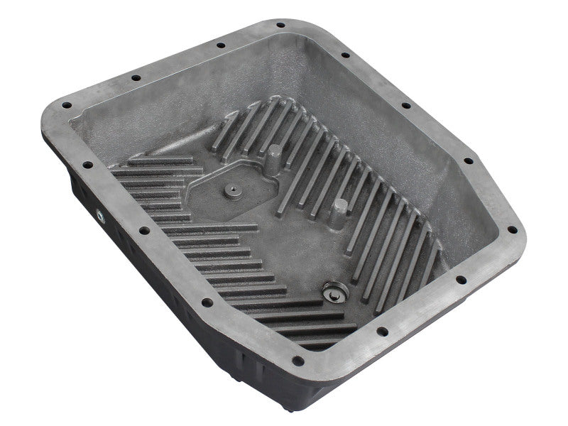aFe POWER Transmission Pan Ford Trucks 80-92 (AOD Transmission)- Black w/ Machined Fins Diff Covers aFe