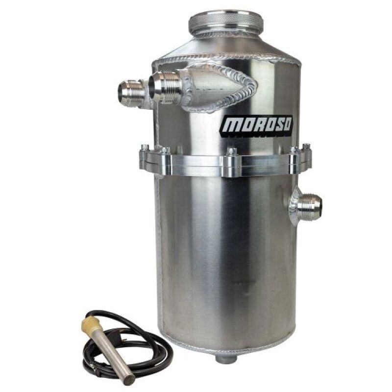 Moroso 2 Pc 60/40 Split 16.5in Tall 7in Dia 7.5qt Dual Inlet Dry Sump Tank w/16AN Male Fitting Oil Catch Cans Moroso