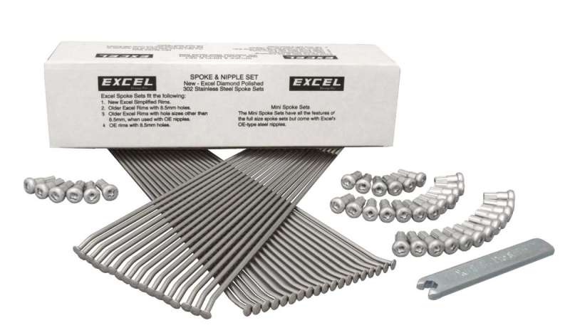 Excel Front Spoke/Nipple Set (w/ Wrench) - 9 Gauge / 36 Qty - Silver Wheel Spokes Excel