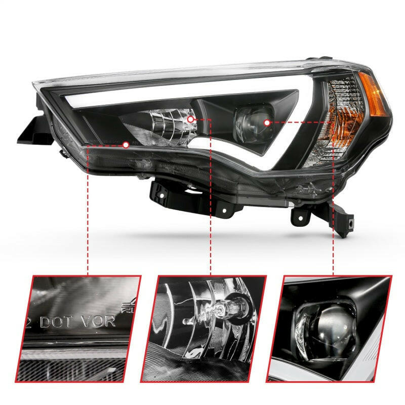 ANZO 14-18 Toyota 4 Runner Plank Style Projector Headlights Black w/ Amber Headlights ANZO