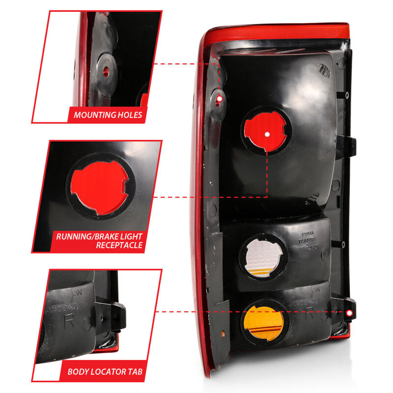 ANZO 1993-1997 Ford Ranger Tail Light Red/Clear (OE) Tail Lights ANZO