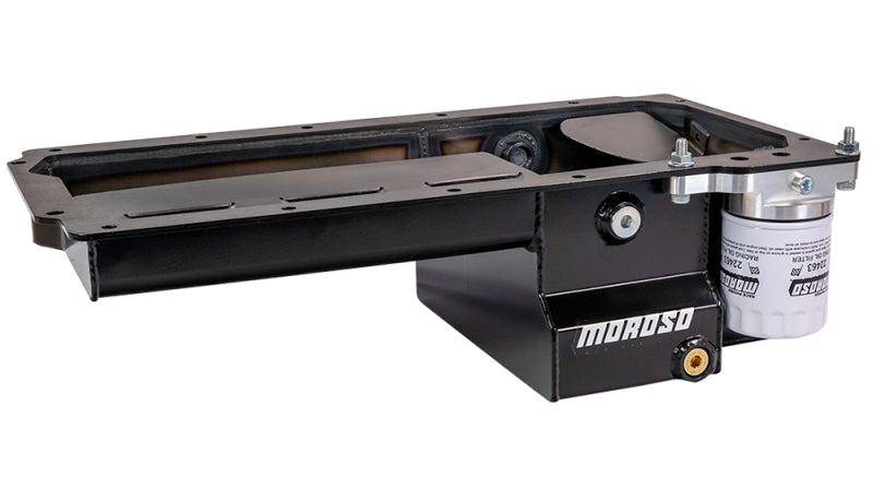 Moroso Dart LS Next Gen 3 Skirted Block Early F-Body Baffled Drain Back Steel Oil Pan - Black Oil Pans Moroso