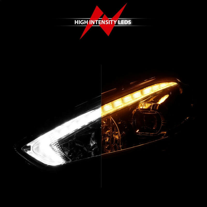 ANZO 15-18 Ford Focus Projector Headlights - w/ Light Bar Switchback Black Housing Headlights ANZO