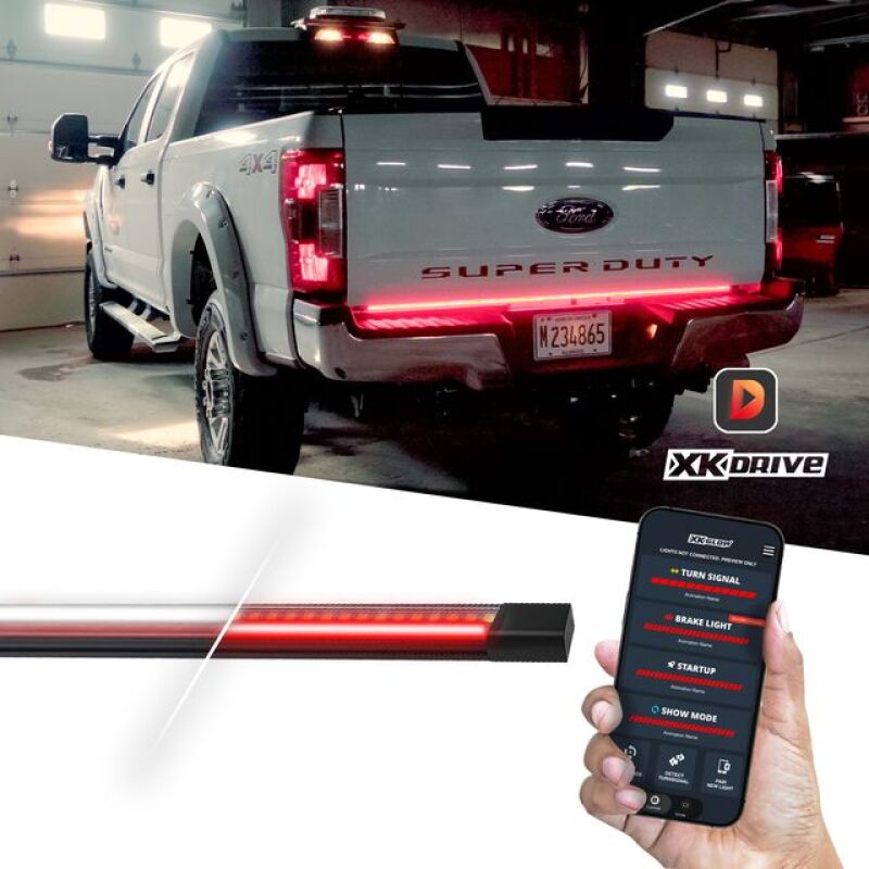 XKGlow App Controlled 60in Truck Tailgate LED Light Bar w/ Seq T signals Light Tailgate Bar XKGLOW