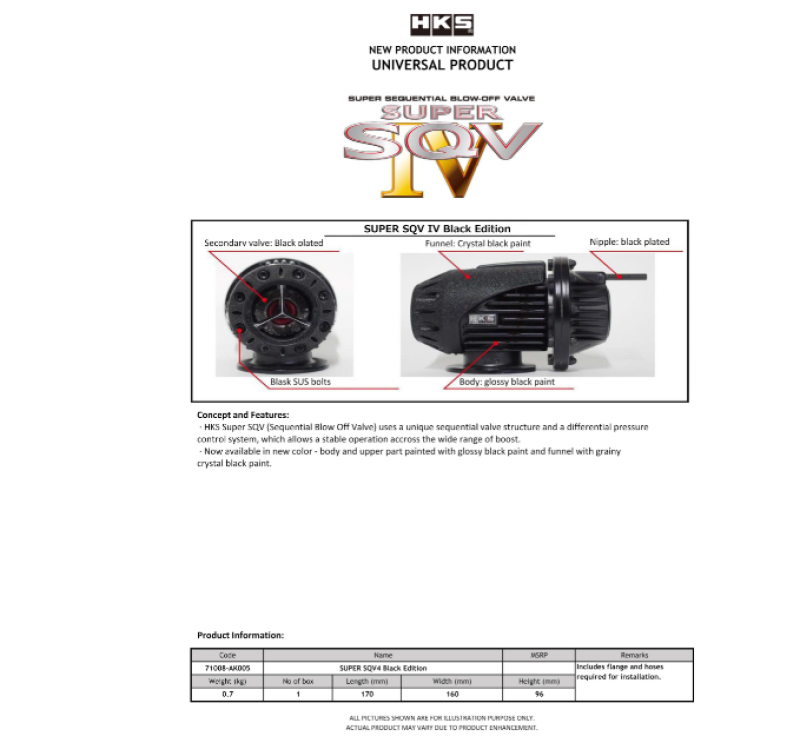HKS SUPER SQV4 BLACK EDITION UNIVERSAL ASSY Blow Off Valves HKS