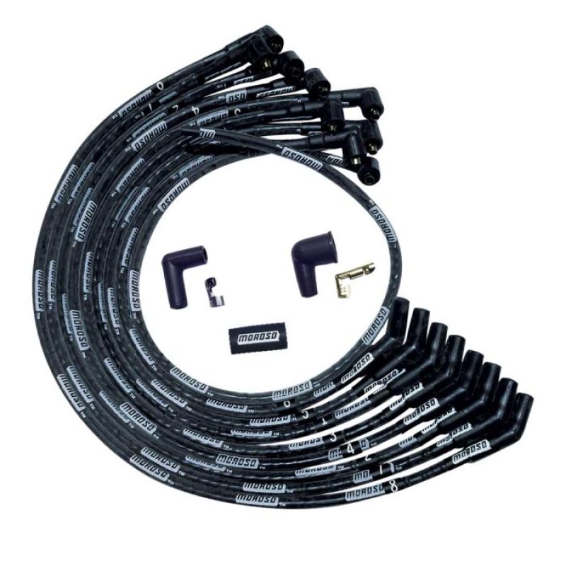 Moroso SB Ford 351W Sleeved 135 Deg Plug End Non-HEI Ultra Spark Plug Wire Set - Black Spark Plug Wire Sets Moroso