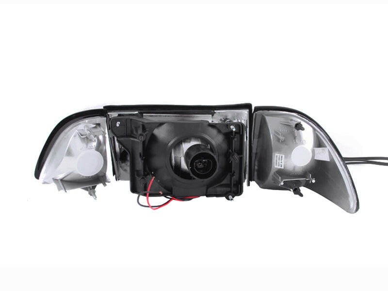 ANZO 1987-1993 Ford Mustang Crystal Headlights Black w/ Corner Lights 3pc Headlights ANZO