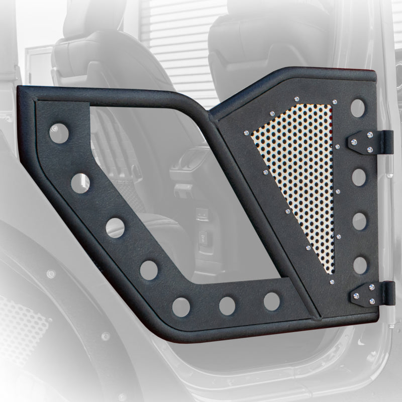 DV8 Offroad Jeep 18+ Wrangler JL / 20+ Gladiator JT Rear Rock Doors w/ Perforated Aluminum Mesh Doors DV8 Offroad
