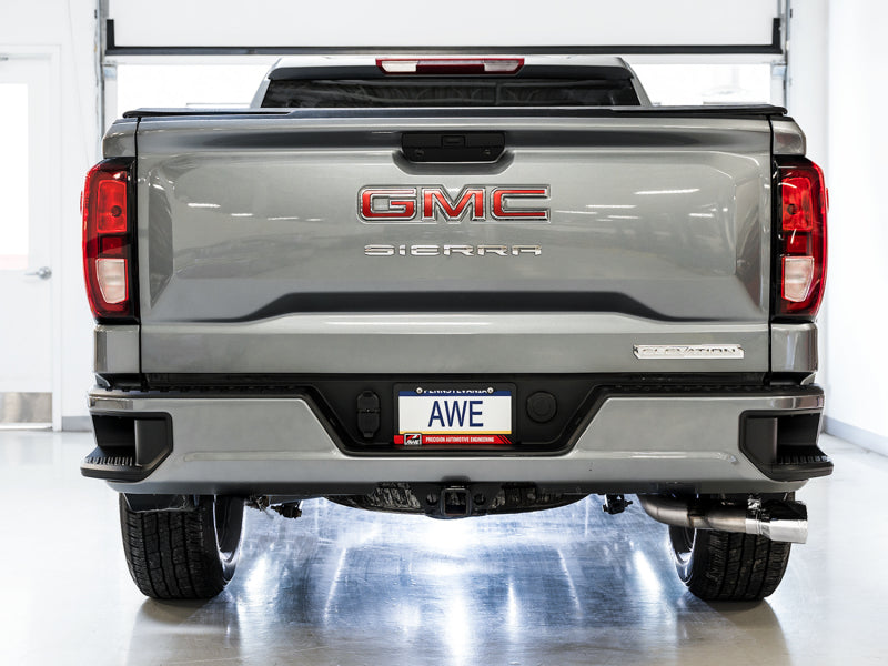 AWE Tuning 4th Gen GM 1500 5.3L 0FG Catback Dual Side Exit (Flat Bumper) - Chrome Tips Catback AWE Tuning