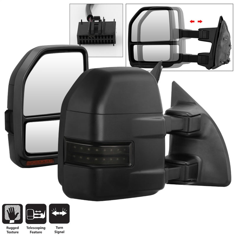 xTune 08-15 Ford Super Duty LED Telescoping Manual Mirrors - Smk (Pair) (MIR-FDSD08S-G4-MA-RSM-SET) Side Mirrors SPYDER