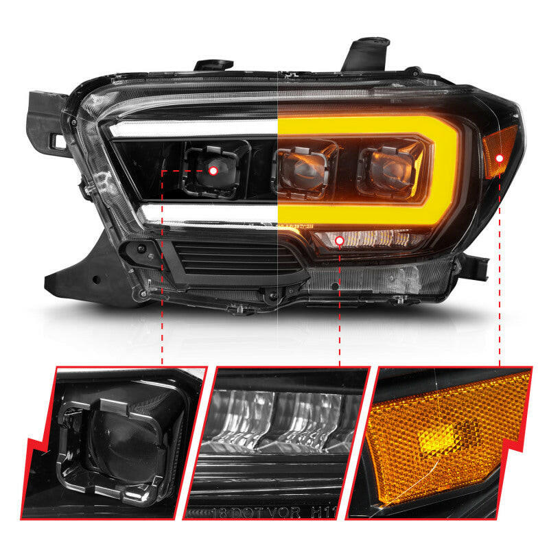 ANZO 16-22 Toyota Tacoma SR/SR5 ONLY Full LED Proj Headlights w/Light Bar Seq. Blk w/Initiation Lgt Headlights ANZO
