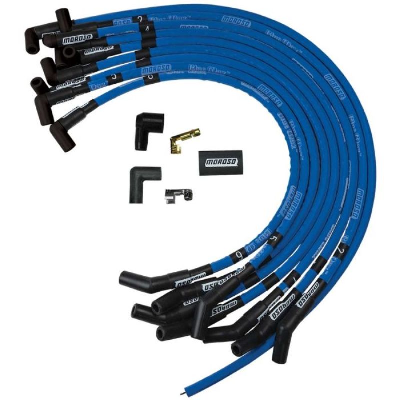 Moroso Ford 289-302 Ignition Wire Set - Blue Max - Spiral Core - Sleeved - HEI - 135 Degree Spark Plug Wire Sets Moroso