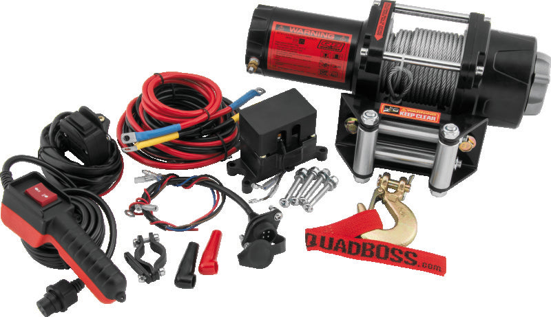 QuadBoss Winch Kit - 39ft x 3/16in Cable - 3hp - Roller Fairlead - Wired Remote - 2500lb Winches QuadBoss