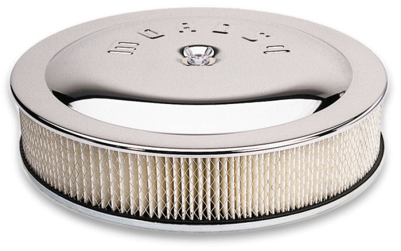 Moroso Racing Air Cleaner - 14in x 3in Filter - Flat Bottom - Aluminum - Chrome Plated Fuel Filters Moroso