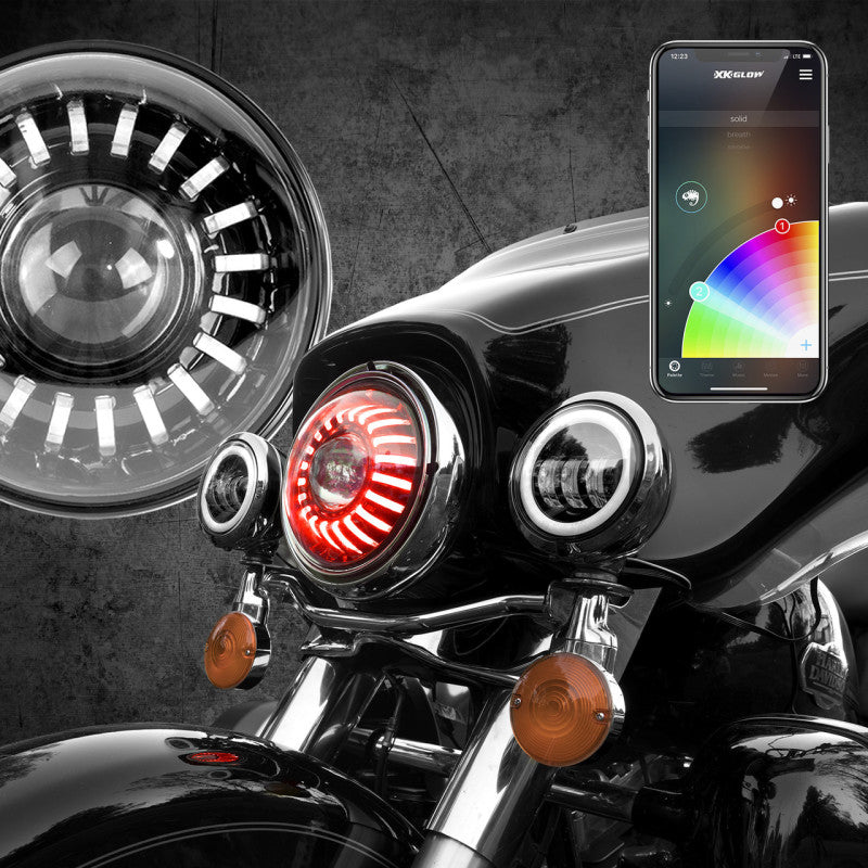 XK Glow 2pc 7in RGB Jeep JK TJ Headlight Kit w/ Dual-Mode Dash Mount Controller Light Accessories and Wiring XKGLOW