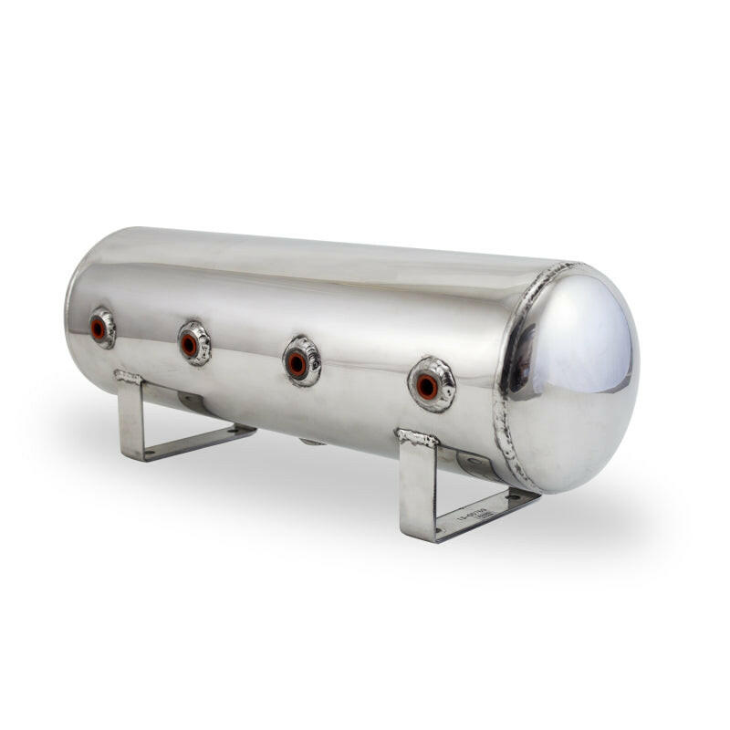 Air Lift 2.5 Gal Alum Air Tank - (4) 1/4in Face Ports & 1/4in Drain Port - 20in L X 6in D - Polished Air Tanks Air Lift