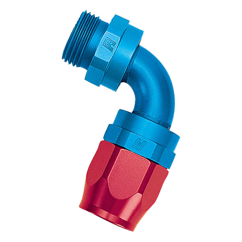 Russell Performance Hose End #8 Hose to #8 Radius Inlet Port 90 Deg Red/Blue Fittings Russell
