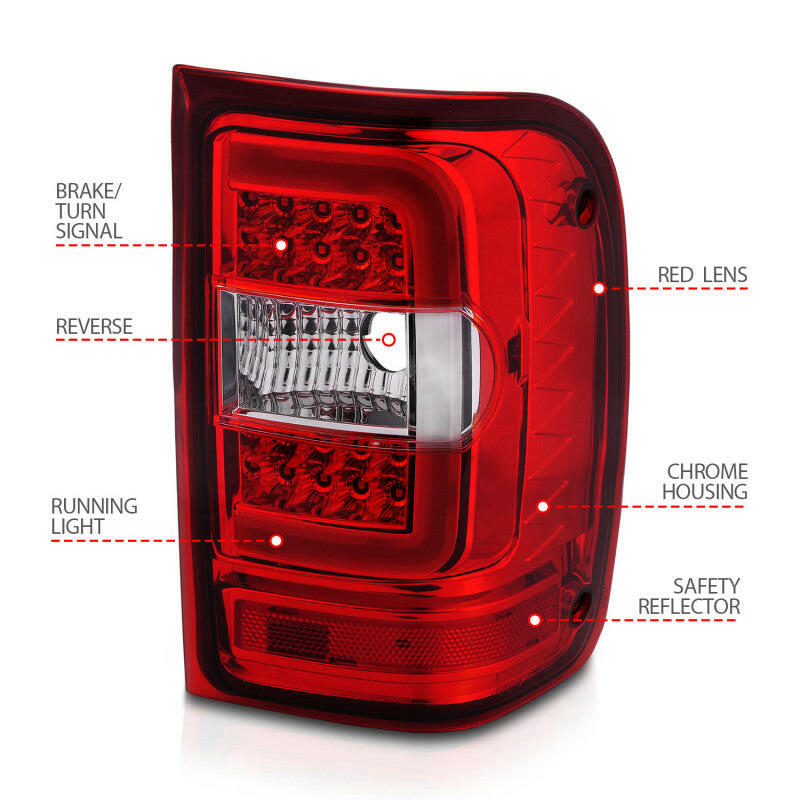 ANZO 2001-2011 Ford Ranger LED Tail Lights w/ Light Bar Chrome Housing Red/Clear Lens Tail Lights ANZO
