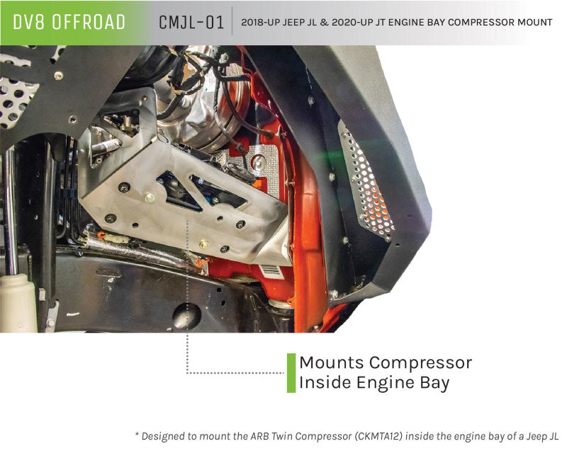 DV8 Offroad 2018+ Jeep JL / JT Engine Bay Compressor Mount Air Compressors DV8 Offroad