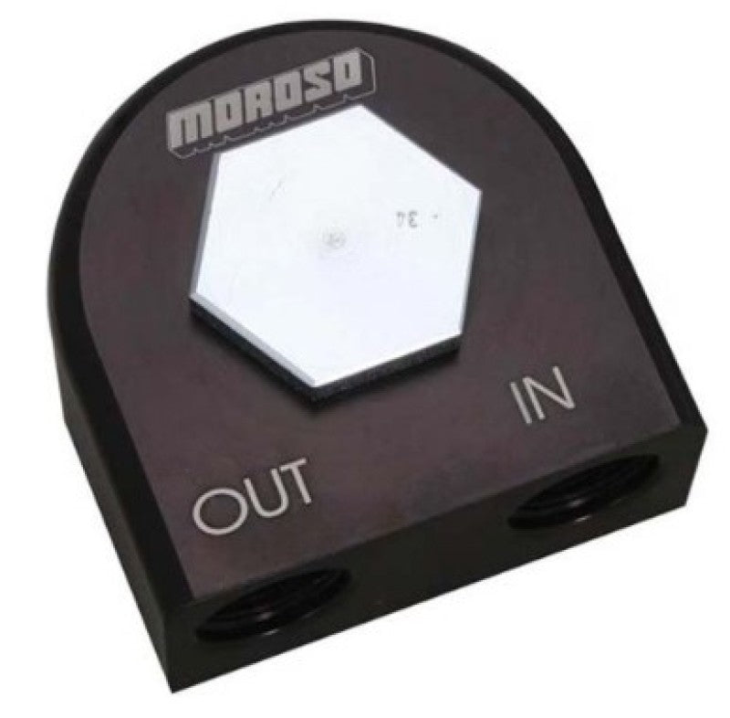 Moroso Universal Remote Oil Filter Adapter - 90 Degree - 13/16in-16 Thread Fittings Moroso