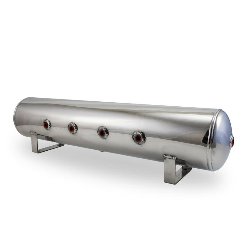 Air Lift 4 Gal Alum Tank - (4) 1/4in Face (2) 3/8in Ports & 1/4in Drain - 30in L X 6in D - Polished Air Tanks Air Lift