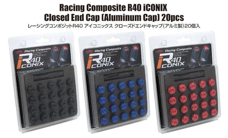 Project Kics R40 Iconix Aluminum Cap Set 14x1.50 Red - 20 Pieces Lug Nuts Project Kics