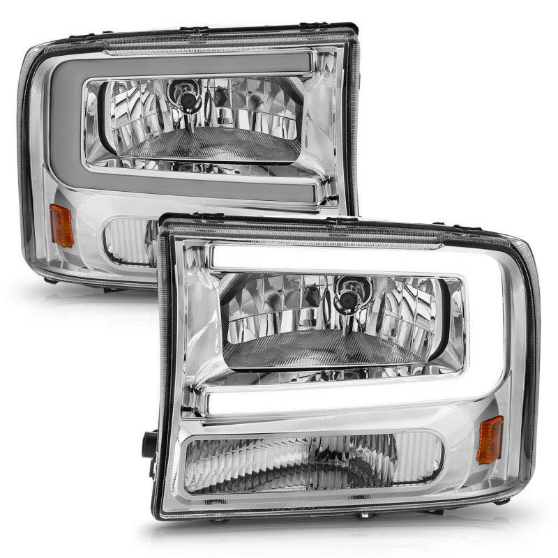 ANZO 99-04 Ford F250/F350/F450/Excursion (excl. 99) Crystal Headlights - w/ Light Bar Chrome Housing Headlights ANZO