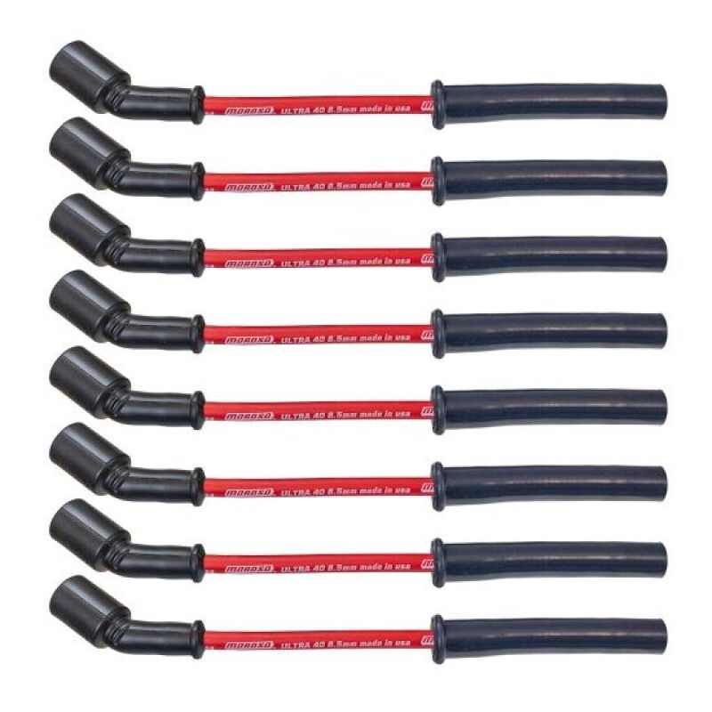 Moroso GM GenV LT1/LT4 5.3L/6.2L/6.6L Ultra 40 8.5mm Multi-Angle Boot Spark Plug Wire Set - Red Spark Plug Wire Sets Moroso